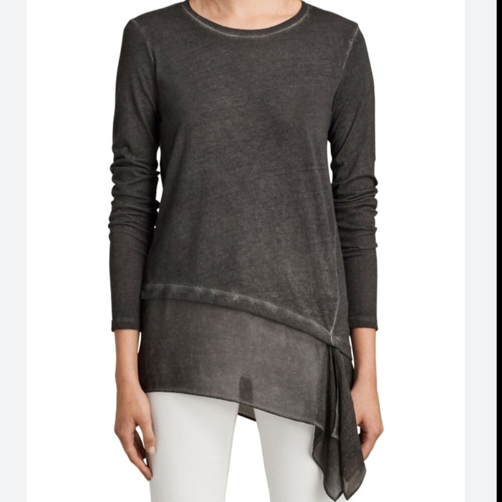 All Saints Washed Grey Lauryn Miro Long Sleeve Tee XS